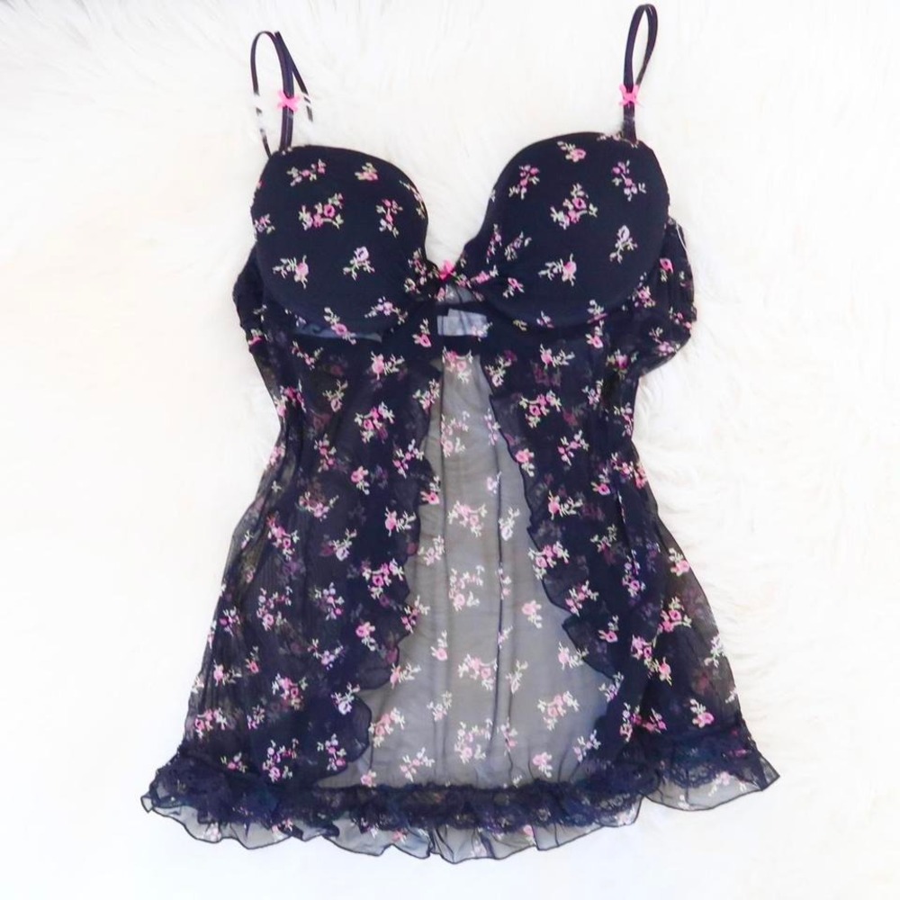 Blush Black Floral Mesh Camisole – Coquette Sheer Lace Trim